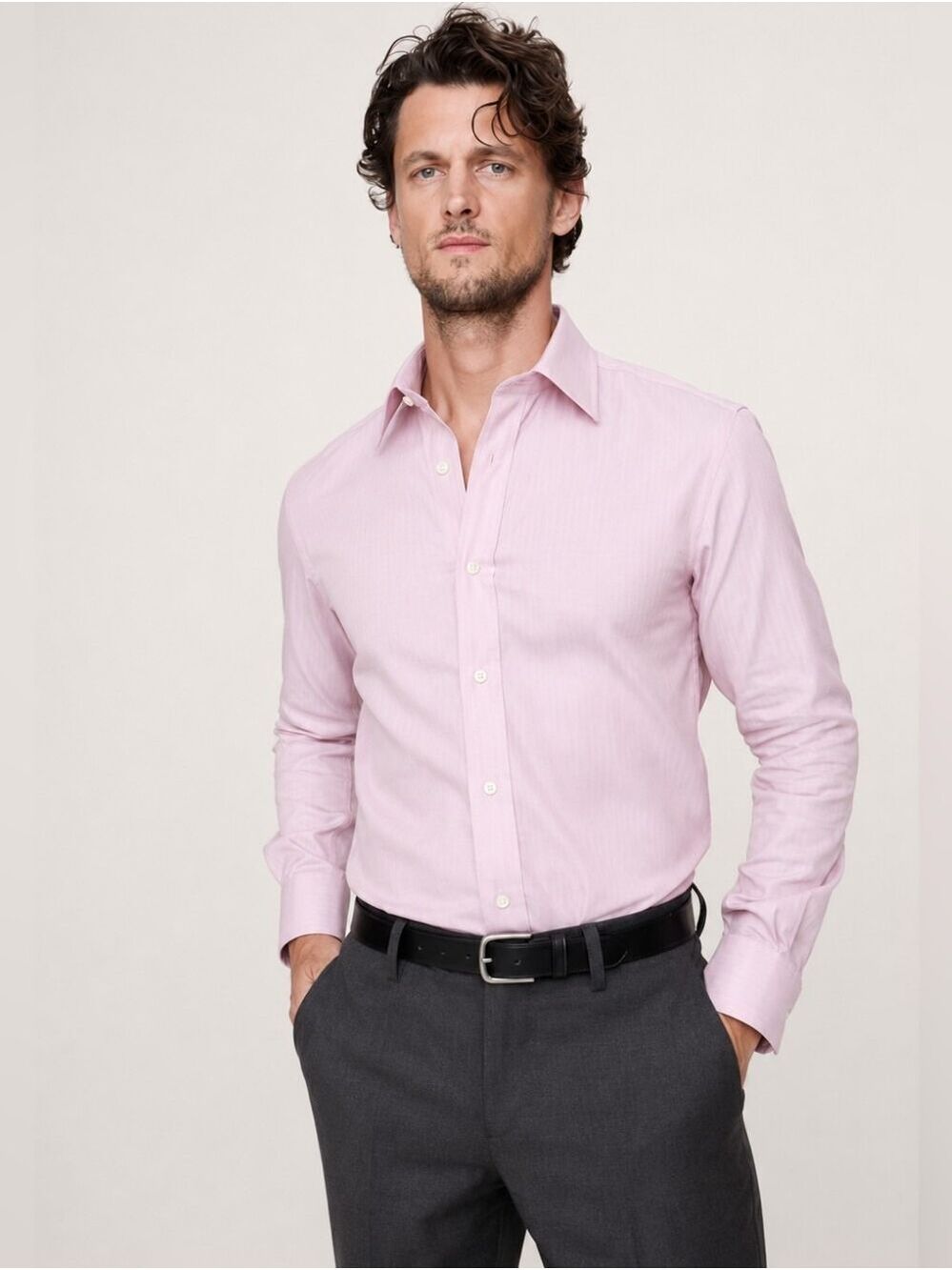 Banana Republic Men’s Slim Fit Pink Textured Stripe Dress Shirt M 15-15.5